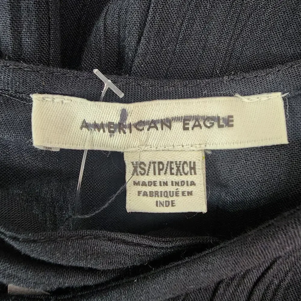 American Eagle Womens Embroidered Peasant Top Peplum Open Back Tie Black Sz XS - Picture 9 of 13
